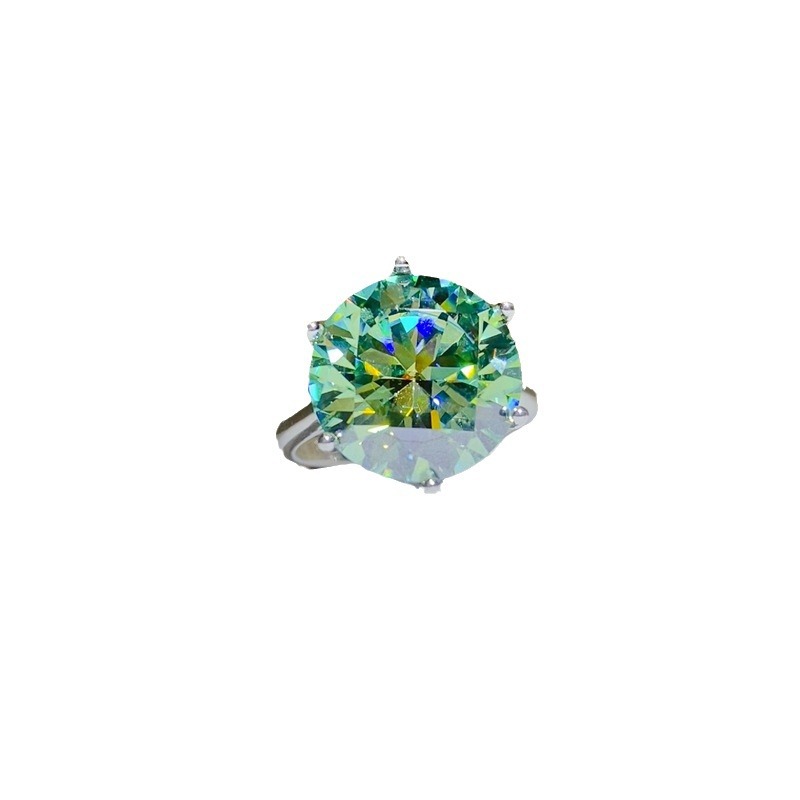 Women's 925 Silver Moissanite Six-Claw Ring, Large Carat Design